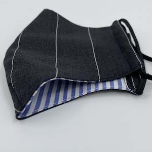 Face Mask - Grey Stripe with Contrast Blue & White Stripe