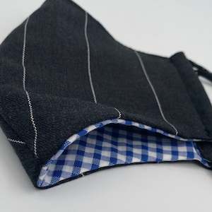 Face Mask - Grey Stripe with Contrast Blue Check