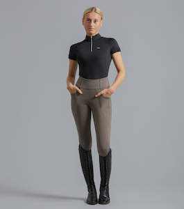 Premier Equine Ventus Ladies Full Seat Gel Riding Tights - Taupe, black