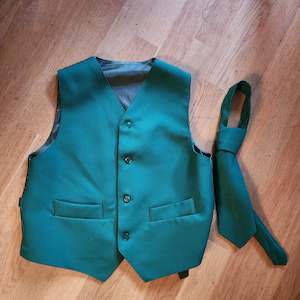 Forest green Waistcoat / Vest and tie. Kids age 12 / ladies 6