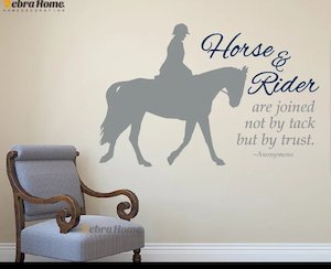 Vinyl PVC sticker wall art ''horse and rider are joined by trust not tack"