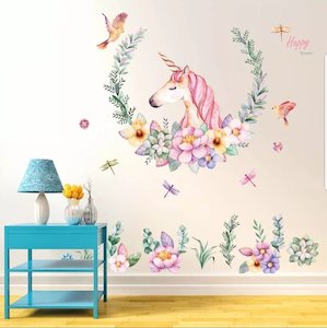 Vinyl PVC sticker wall art 'unicorn in flowers'