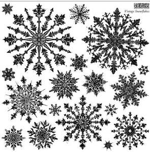 IOD Decor Stamp 30.5 x 30.5cm - Vintage Snowflakes (Limited Edition) with masks