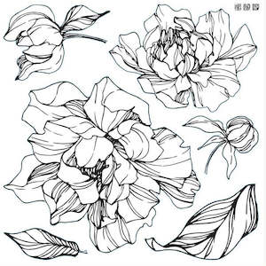 IOD Decor Stamp 30.5 x 30.5cm - Peonies (2 Sheets with masks)