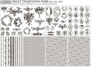 IOD Decor Paint Inlay - Delft Traditions Noir (8 Sheets) ***Limited Edition***