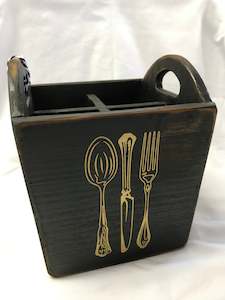 Black and Gold Wooden Cutlery Box