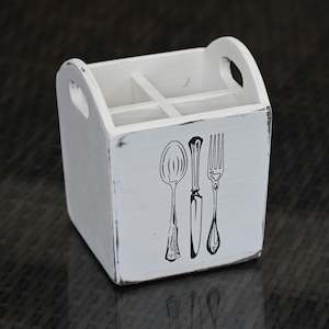 White Wooden Cutlery Box