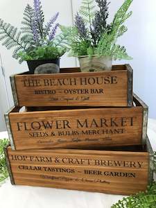 Homewares: Industrial Style Wooden Boxes - 3 different sizes