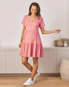 Lana Maternity Tiered Dress in Pink