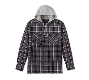 Sweatshirts Hoodies: Harley-Davidson Black Plaid Woven Shirt with Hood