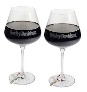 Harley Drinkware: Harley-Davidson Wine Glass Set with Charms