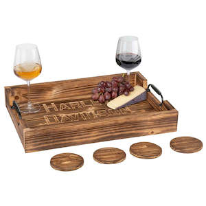 Harley-Davidson Wood Tray with Wood Coasters