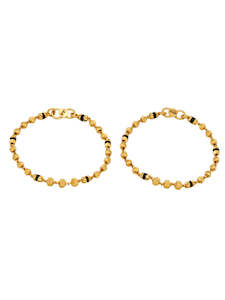 22ct Gold Ball Black Beads Pair Baby Bracelet