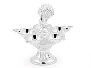 Pooja Gift Items: Silver Peacock Panch AartiDiya