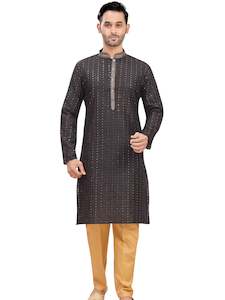 Mens Chickan-Kari Work Kurta Set