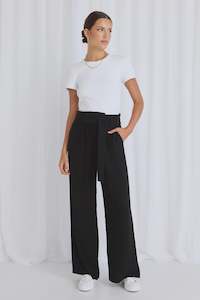 Sydney Black Crepe Wideleg Tie Belt