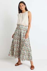 Pisces Peach Lily Tiered Split Front Maxi Skirt