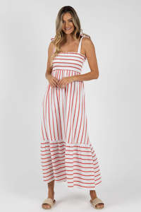 Dresses: Santos Shirred Dress - Pink Stripe