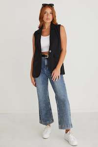 Jackets Coats: Vancouver Black Linen Longline Vest