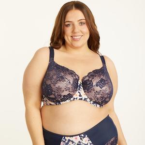 Lingerie: Print Premium Support Bra - Navy Fleur