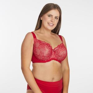 Lingerie: Peony Lace Premium Support Bra - Savvy Red