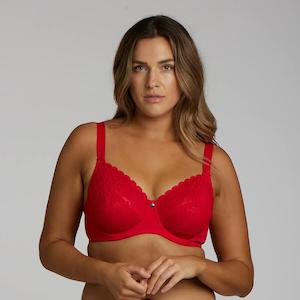 Lingerie: Lily Lace Full Cup Bra - Ruby Red