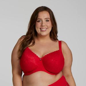 Lingerie: Lily Lace Premium Support Bra - Ruby Red