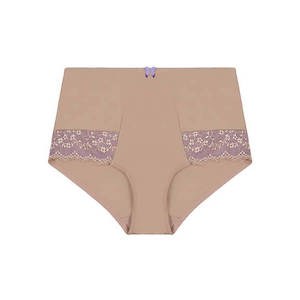 Lingerie: Contrast Lace Full Brief - Nude Macaroon