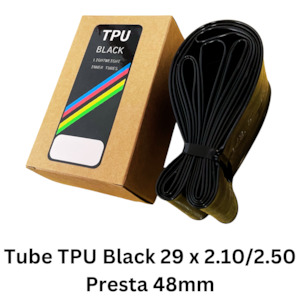 Bicycle and accessory: Tube TPU Black 29 x 2.10/2.50 Presta 48mm