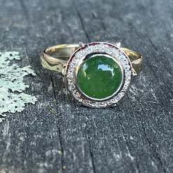 9ct Gold & New Zealand Greenstone Halo Ring