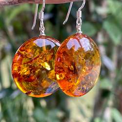 Round flat Baltic Amber earrings