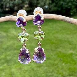 Faceted amethyst and peridot wild at heart earrings