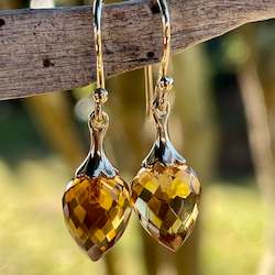 Faceted Citrine Drop Earrings in 9ct Gold