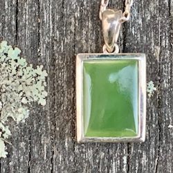 Rectangular Pounamu and Sterling Silver Pendant, New Zealand Greenstone