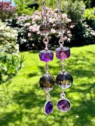 Amethyst and smoky quartz earrings