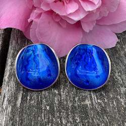 Vintage enamel and sterling clip on earrings