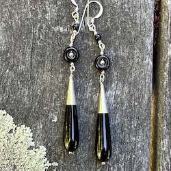 Long black onyx drop earrings