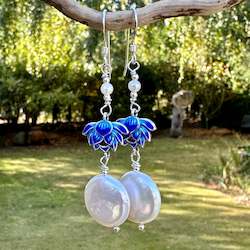 White coin pearl and enamel earrings