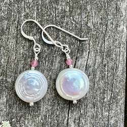 Jewellery: White freshwater coin pearl earrings