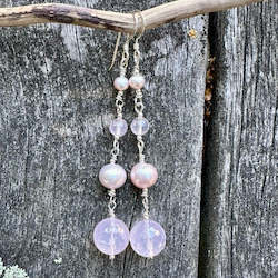 4 tier rose quartz earrings