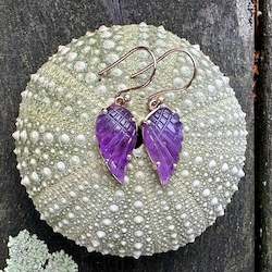 Carved amethyst wing earrings