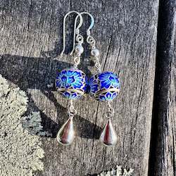 Jewellery: Enamel and sterling silver earrings