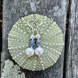 Jewellery: Freshwater pearl & enamel earrings