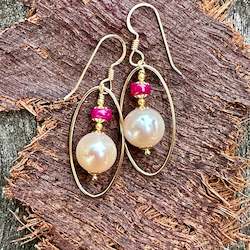 Jewellery: Freshwater pearl & ruby earrings