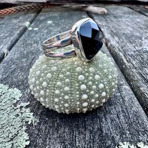 Faceted black onyx ring