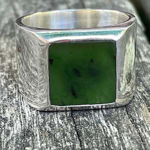 Heavy Marsden Flower Signet Ring, New Zealand Greenstone