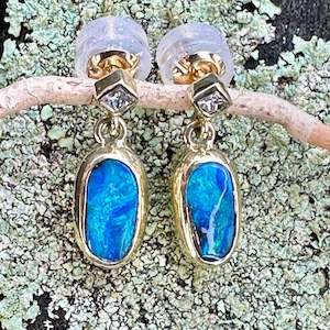 Jewellery: Boulder opal and diamond earrings