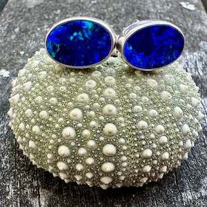 Jewellery: Oval opal doublet studs