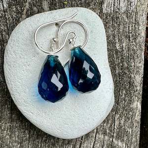 Large faceted London Blue topaz earrings