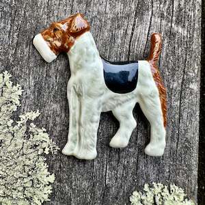 Vintage enamel and sterling airedale brooch